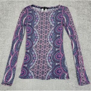 BCBG MAXAZRIA Top Womens Small Wylie Fuschia Combo Modal Long Sleeve Boho